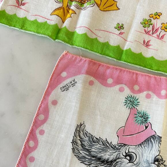 Vintage 50s 60s Duck, Bear and Dog Animal Hankies / Set of Three - Picture 3 of 8